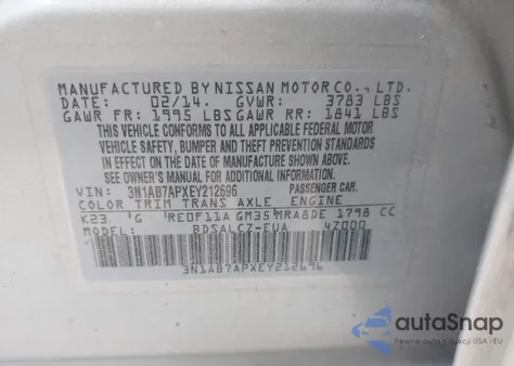 2014 Nissan Sentra S из США, поврежденный, VIN 3N1AB7APXEY212696